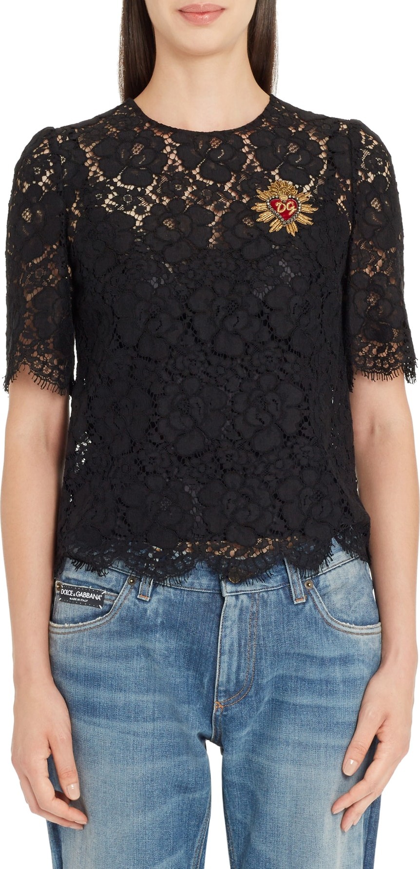 Dolce & Gabbana Heart Patch Lace Top