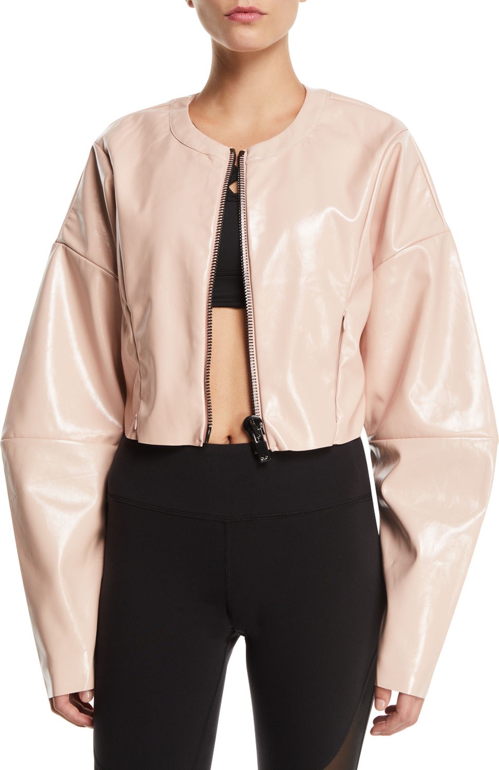 Alo Yoga Liquid Cropped Shiny Zip-Front Jacket
