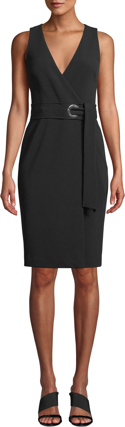 Badgley Mischka V-Neck Sleeveless Wrap Dress