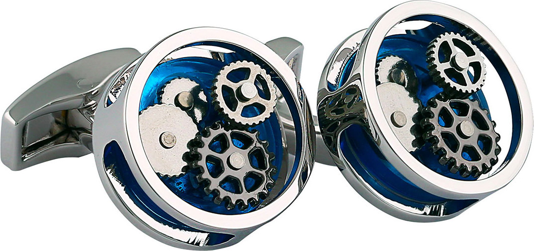 Tateossian Rhodium-Plated Gear Cuff Links, Blue