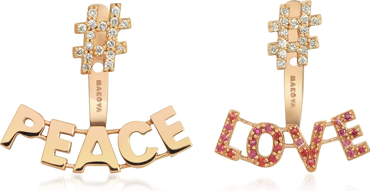 Makova Jewelry #Peace #Love 18K Rose Gold, 0,28 Diamonds & 0.22 ctw Sunset Sapphire Earrings