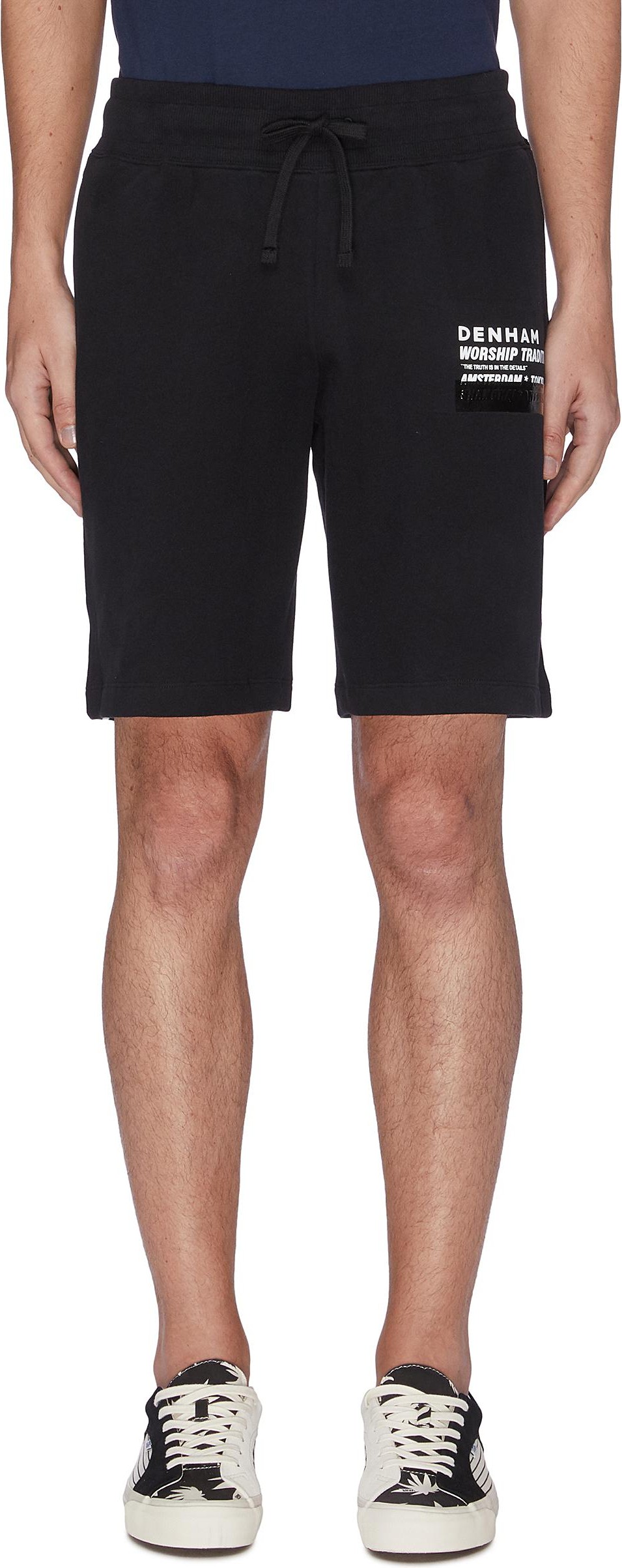 Denham 'Worship Tradition' slogan print drawstring waist sweatshorts