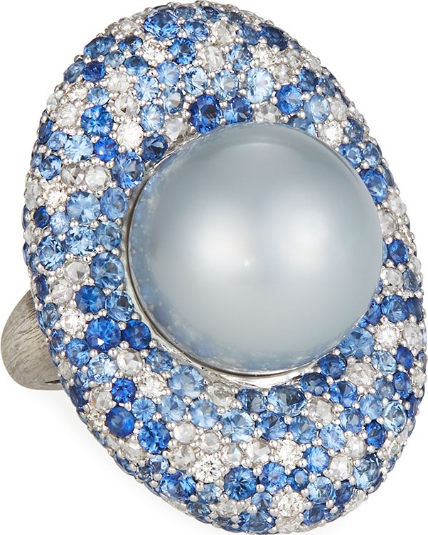 Margot McKinney 18k White Gold & South Sea Pearl Cocktail Ring, 16.8mm, Size 6.5