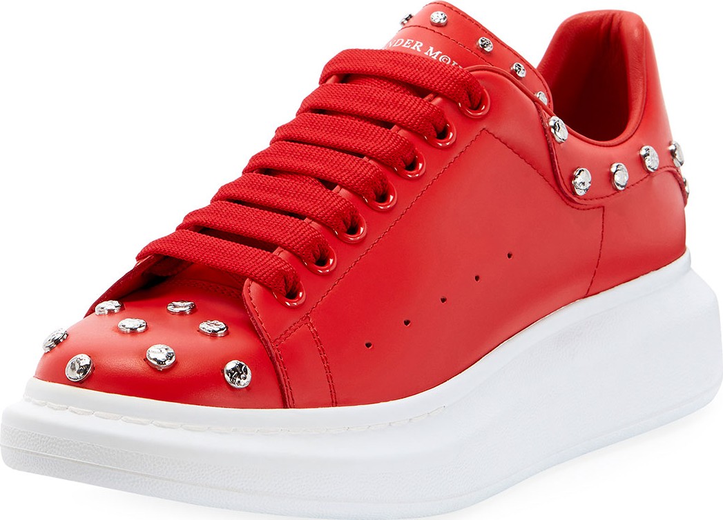 Alexander McQueen Men's Studded Leather Low-Top Sneakers with Oversize Sole