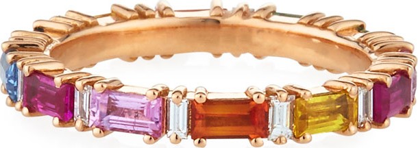 Suzanne Kalan 18k Rose Gold Eternity Diamond & Rainbow Sapphire Band Ring, Size 6.5