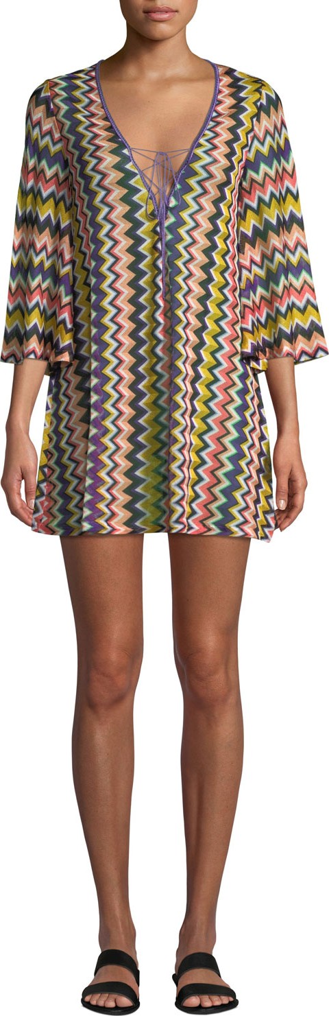 Missoni Chevron Lace-Up Short Coverup Tunic