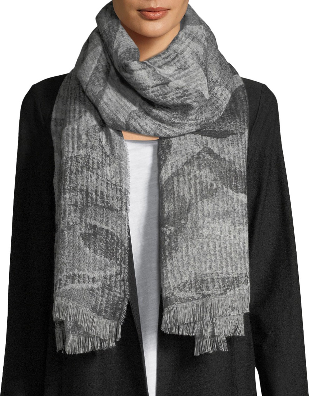 Eileen Fisher Striated Floral Jacquard Scarf