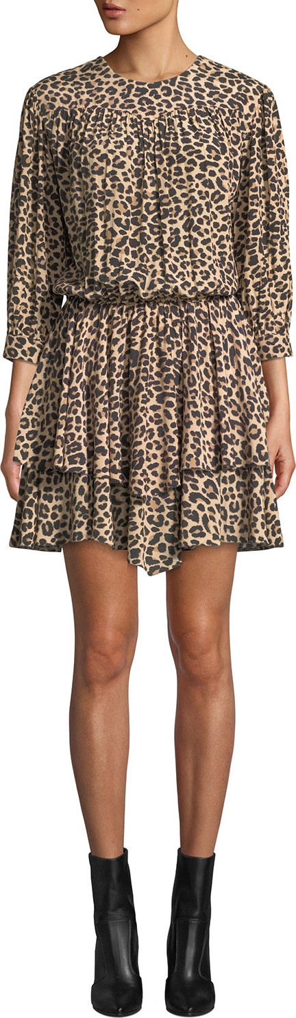 Zadig & Voltaire Rooka Shirred Leopard-Print Short Dress