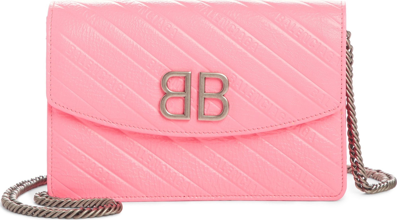 Balenciaga BB Embossed Leather Wallet on a Chain