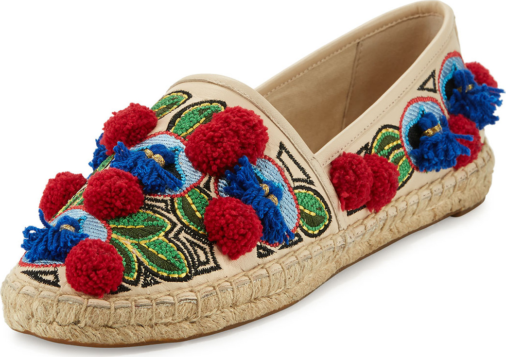 Tory Burch Ellis Embroidered Espadrille Flat, Beige