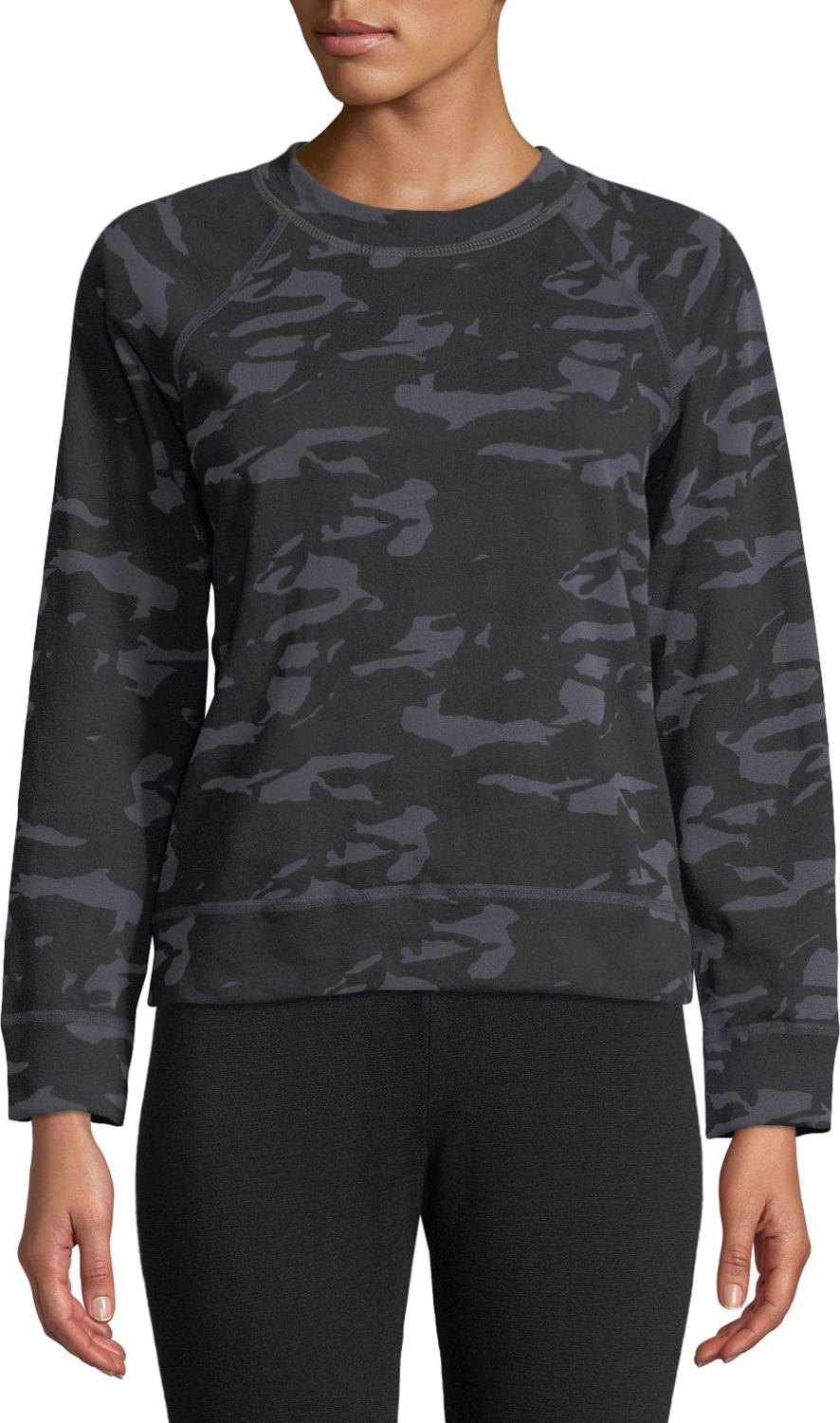 MONROW Camo-Print Cotton Raglan Crewneck Top