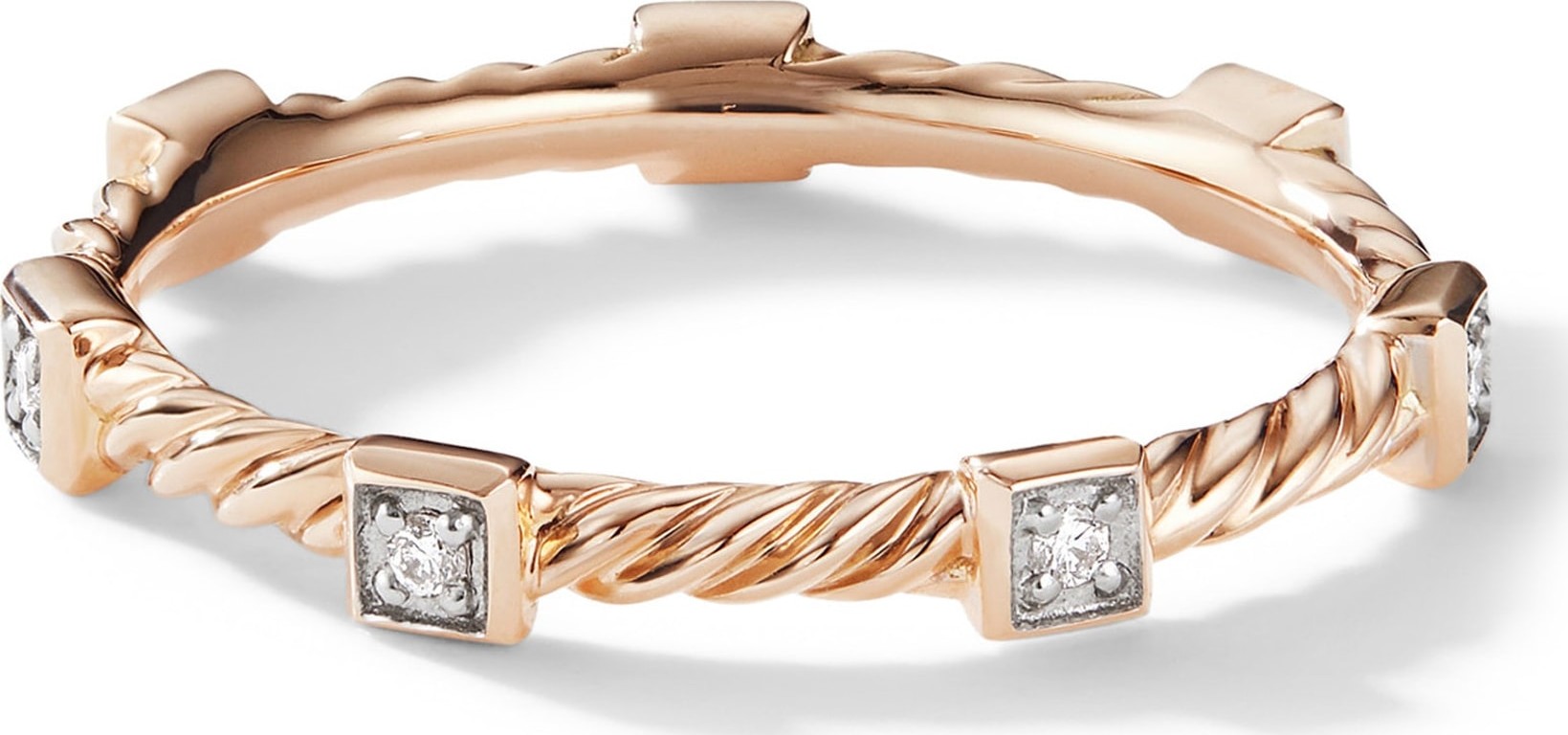 David Yurman Cable Stack Ring in 18K Rose Gold with Diamonds