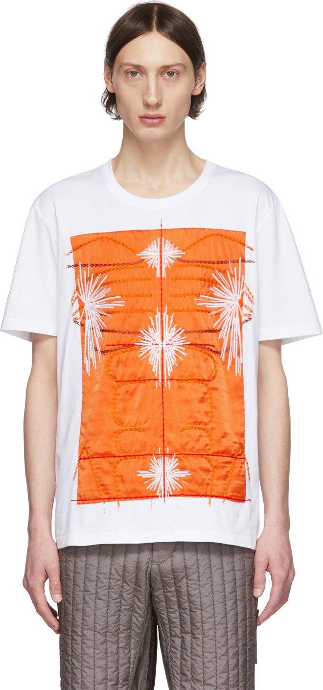 Craig Green SSENSE Exclusive White & Orange Embroidered Body T-Shirt