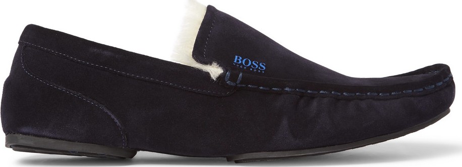 HUGO BOSS Faux Shearling-Lined Suede Slippers