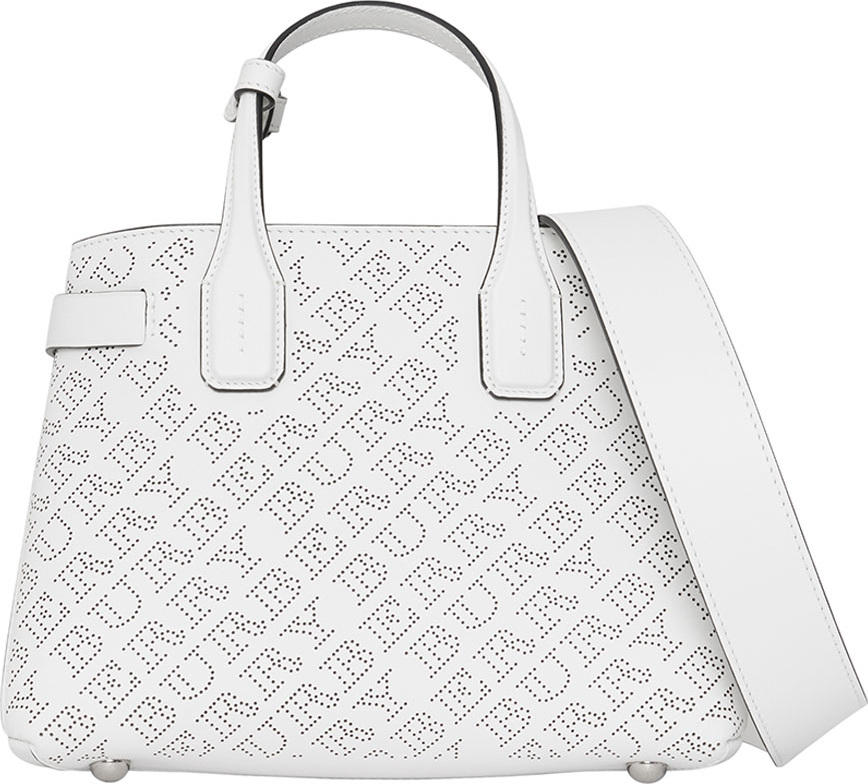 Burberry London England Banner Small Perforated Tote Bag, Chalk White