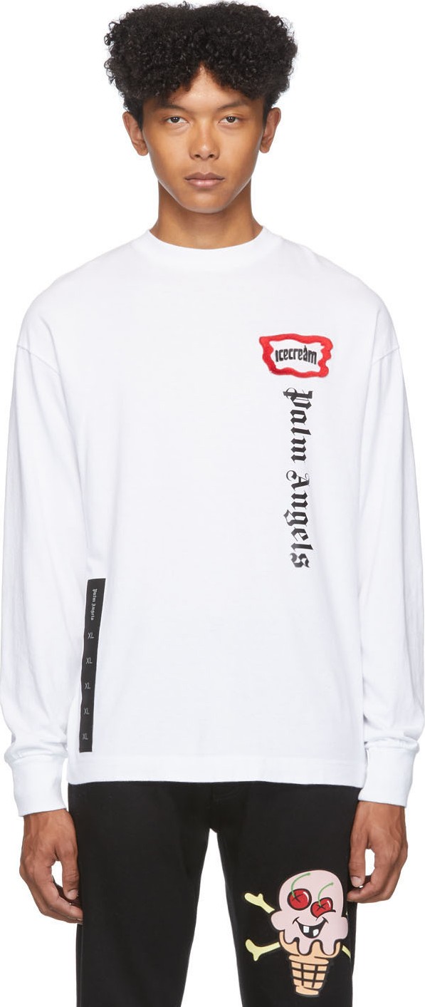 Palm Angels White ICECREAM Edition Skull Long Sleeve T-Shirt Palm Angels White ICECREAM Edition Skull Long Sleeve T-Shirt