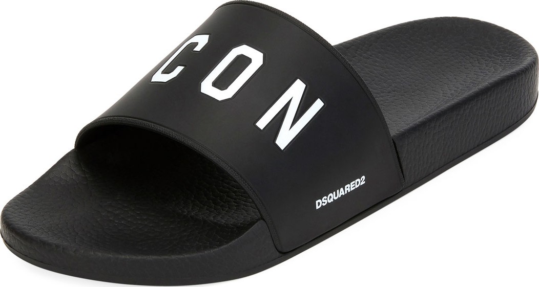 DSQUARED2 Men's Logo Rubber Slide Sandals, Black/White
