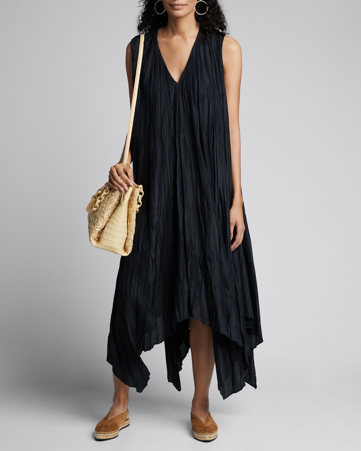 Joseph Sleeveless Checker Silk Habotai Midi Handkerchief Dress