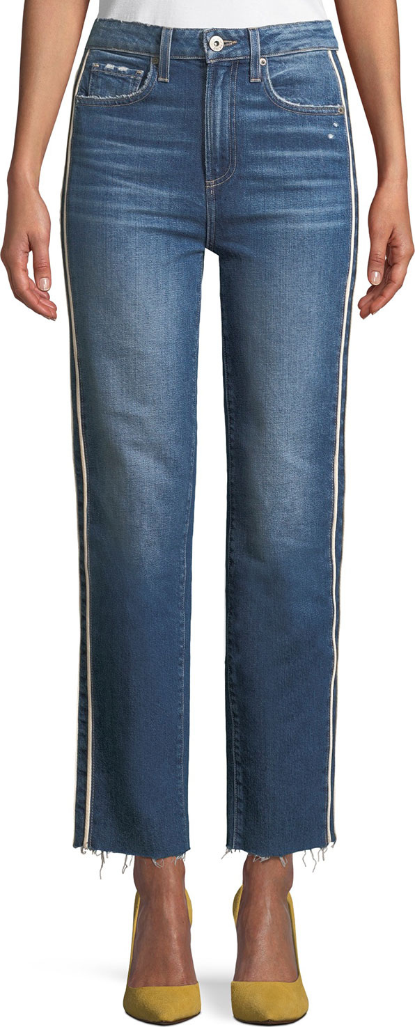 PAIGE Hoxton Straight-Leg Raw-Edge Jeans w/ Piping