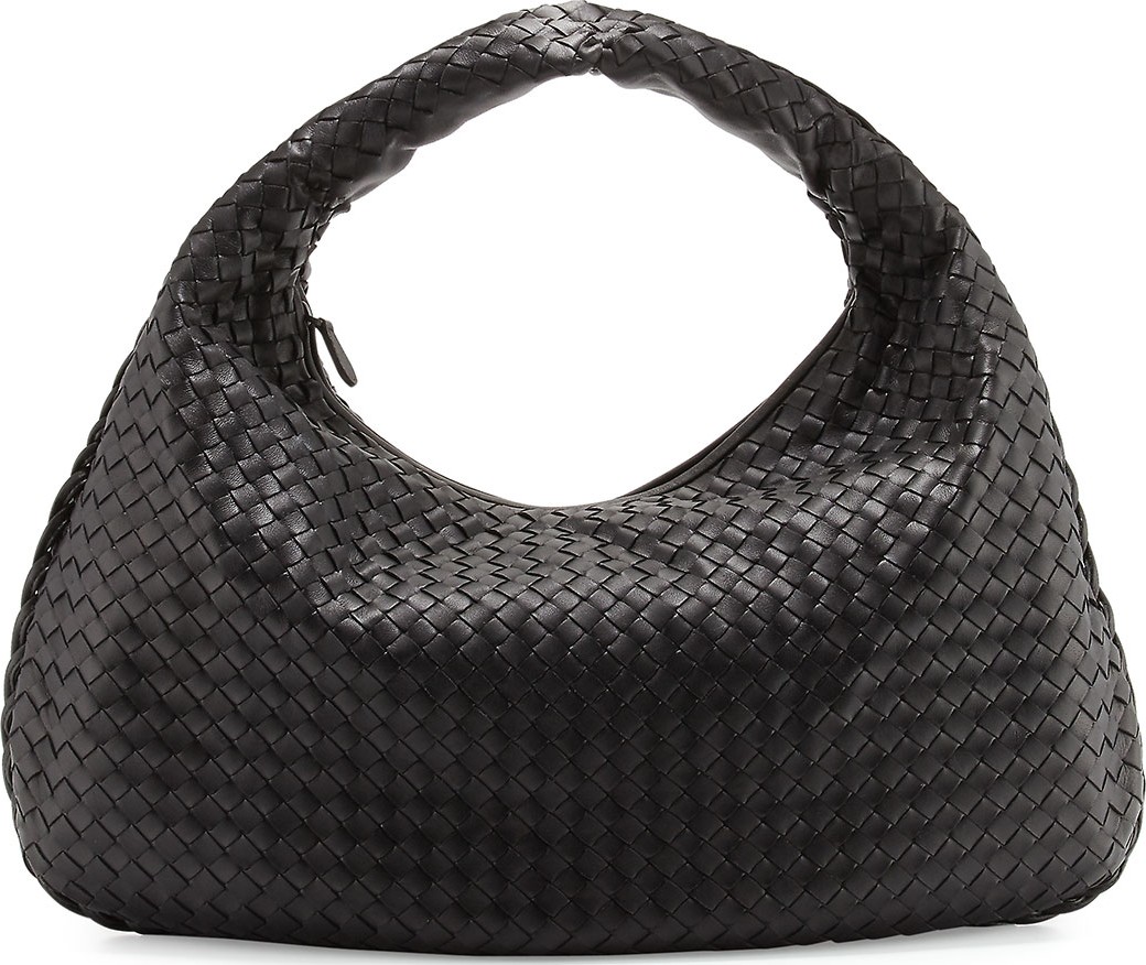 Bottega Veneta Veneta Intrecciato Large Hobo Bag  Black