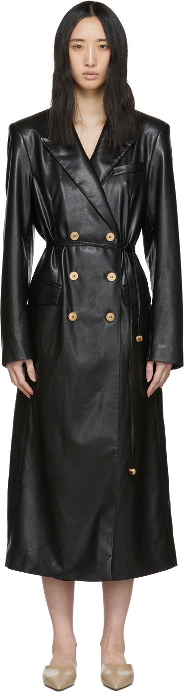 Nanushka Black Vegan Leather Manila Coat