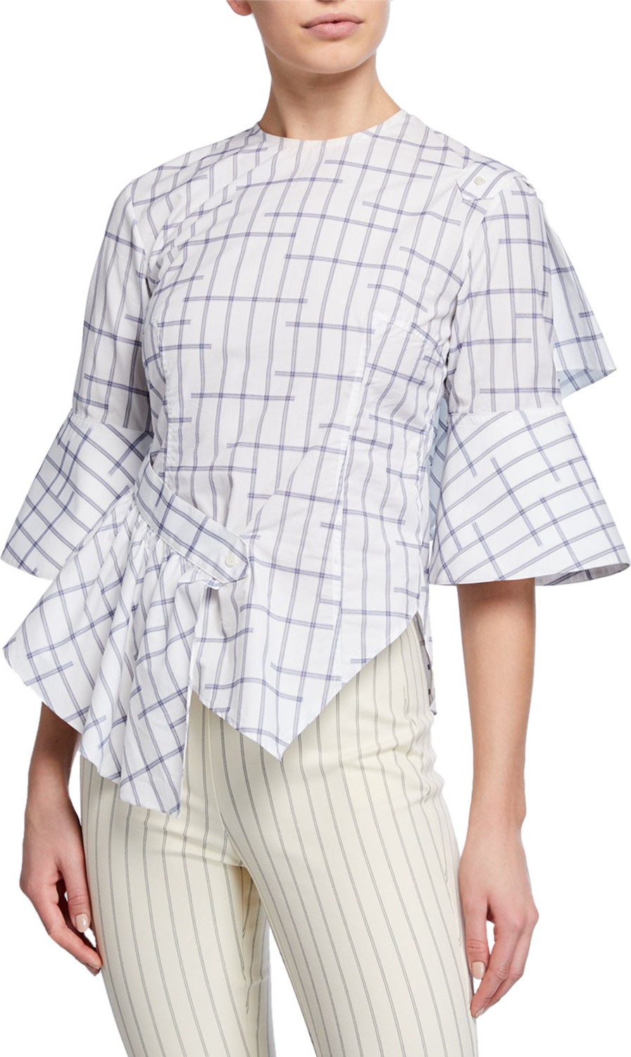 palmer//harding Sash Printed Asymmetrical Ruffle Top