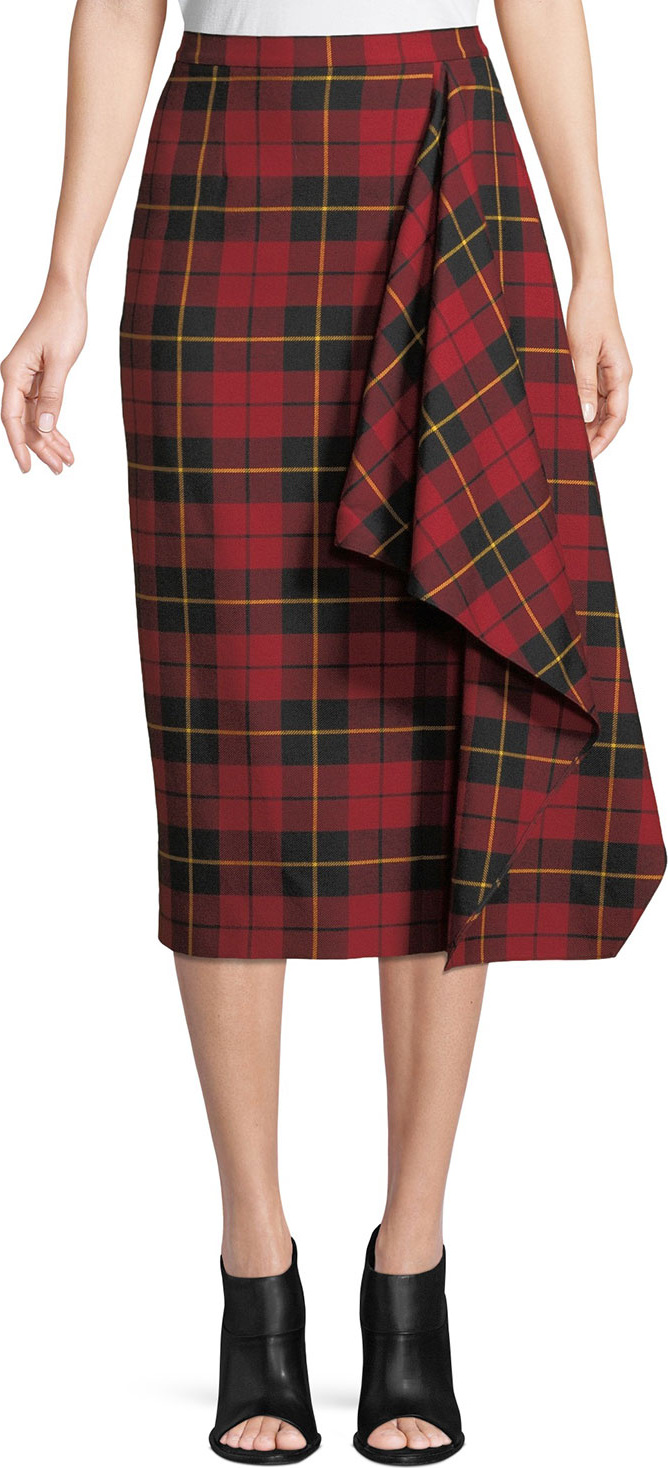 Michael Kors Collection Asymmetric Plaid Virgin Wool Pencil Skirt