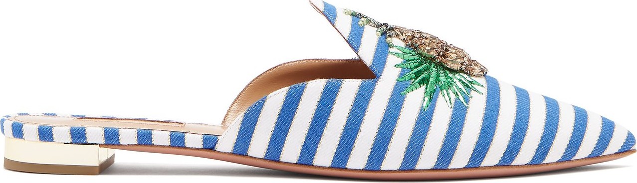 Aquazzura Pineapple crystal-embellished striped mules