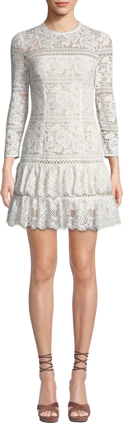 Aijek Melanie Fit-and-Flare Mini Dress in Lace