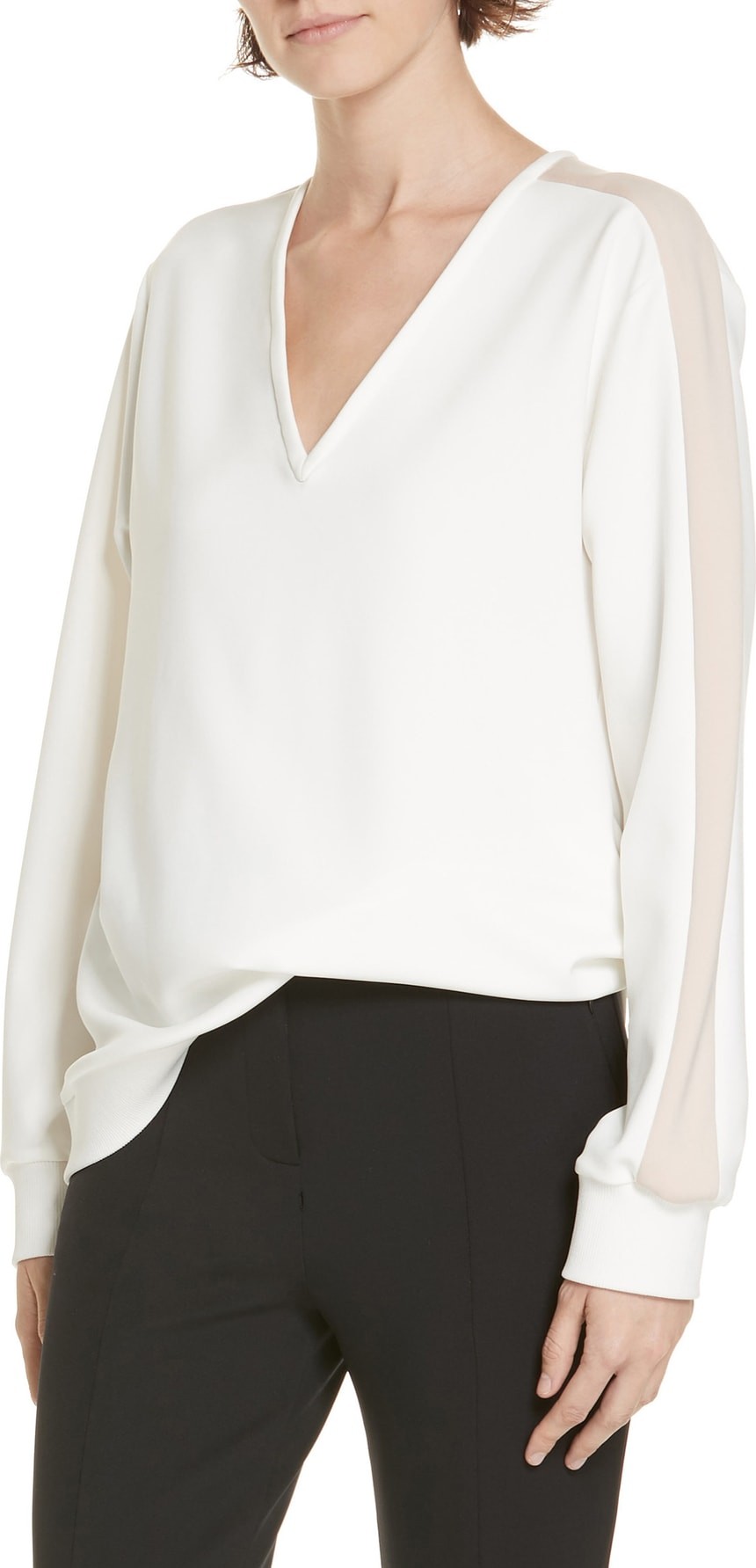 Tibi Tech Knit Stripe Sleeve Sweater