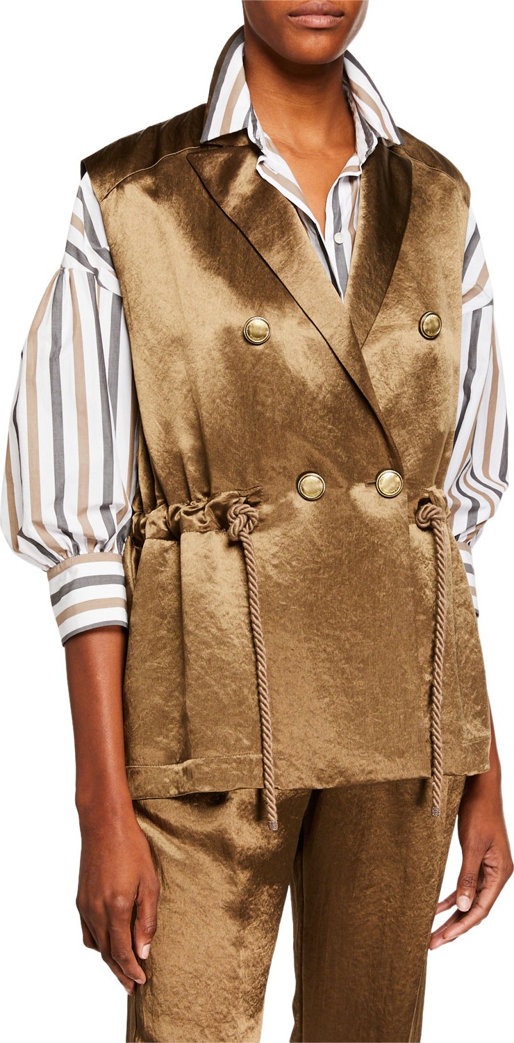 Brunello Cucinelli Rope-Belted Textured Satin Vest