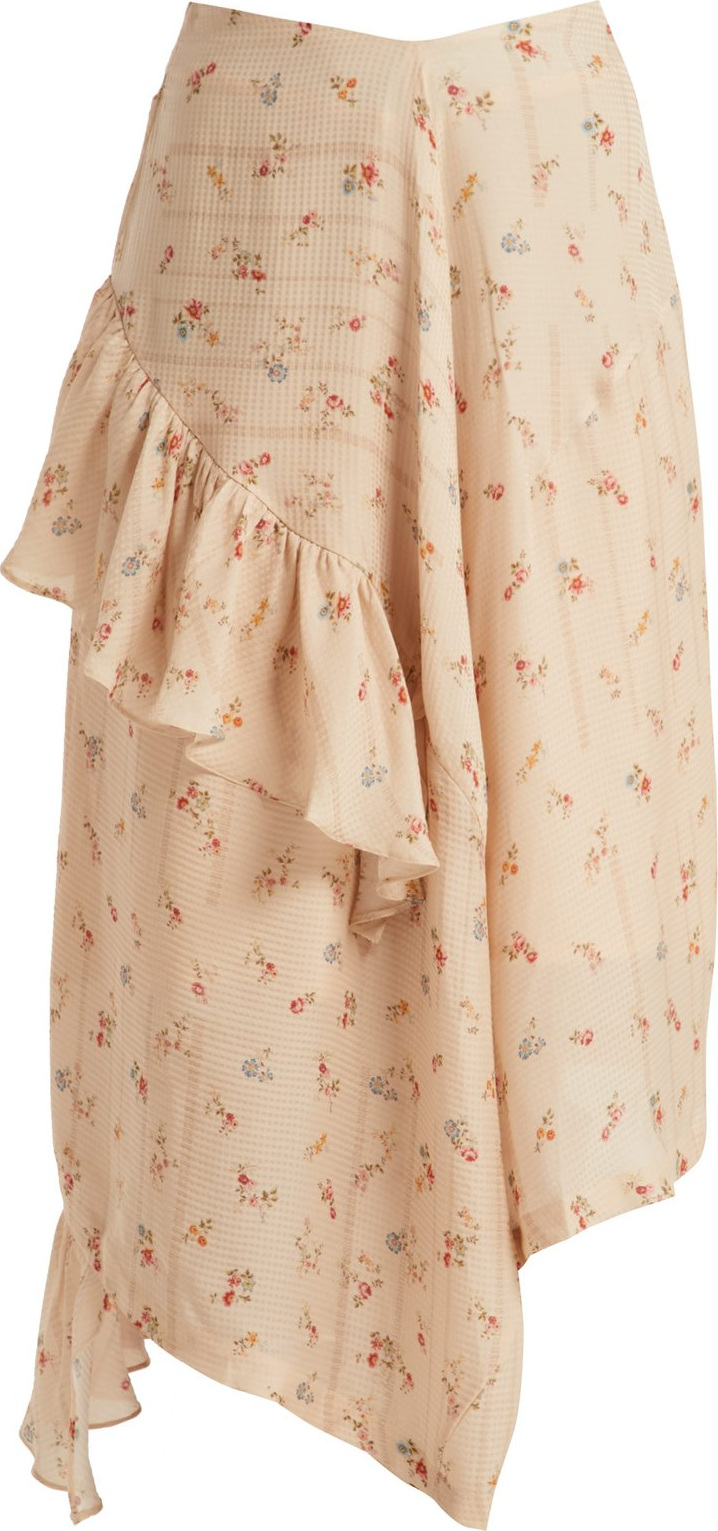 Preen Jasmin silk ruffle-trim midi skirt