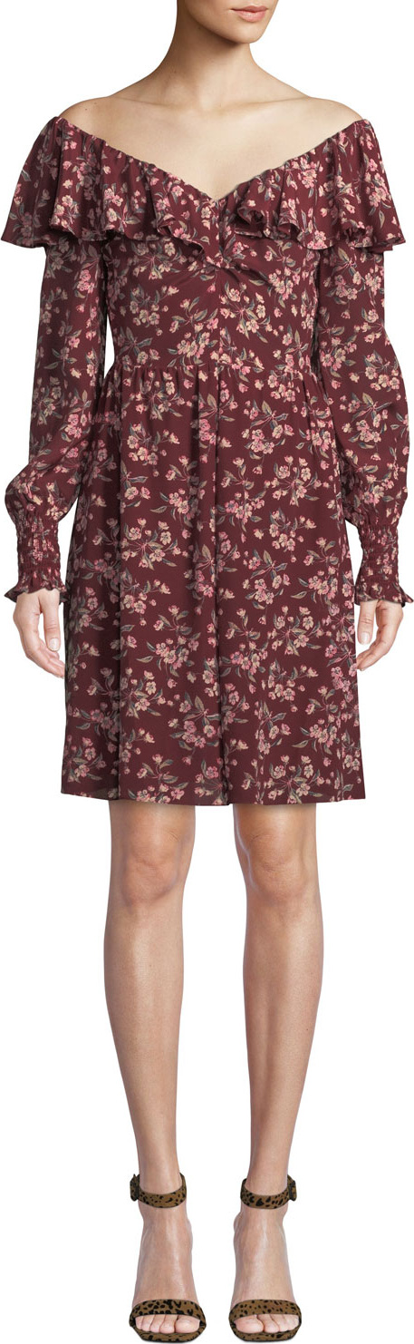 Rebecca Taylor Tilda Floral-Print Ruffle Silk Dress