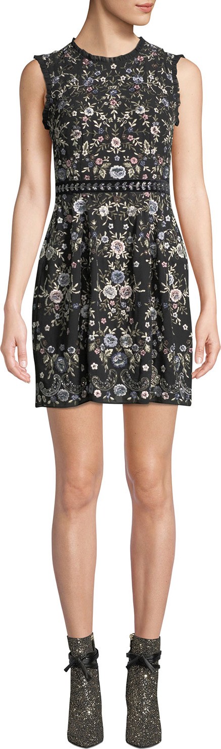 Needle & Thread Ella Sleeveless Embroidered Floral Cocktail Dress