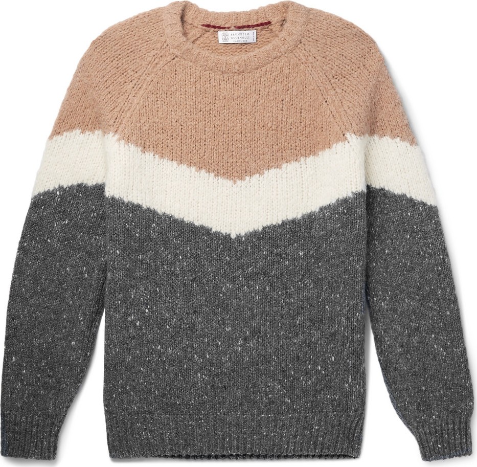 Brunello Cucinelli Striped Mélange Alpaca-Blend Sweater