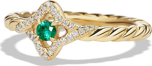 David Yurman 5mm Venetian Quatrefoil Emerald Ring, Size 6