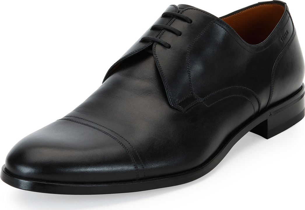 Bally Bruxelles Leather Cap-Toe Dress Shoe, Black