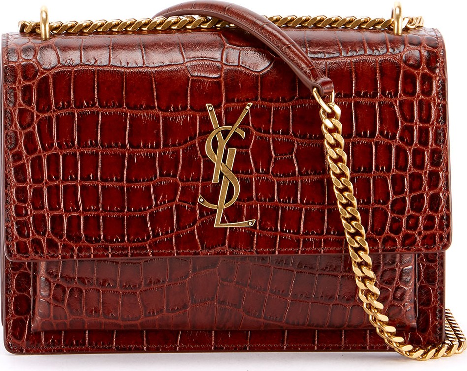 Saint Laurent Sunset Medium YSL Monogram Faux-Croc Shoulder Bag