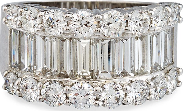 Bessa 18K White Gold Round & Baguette Diamond Ring, 3.88 TDW, Size 6.5