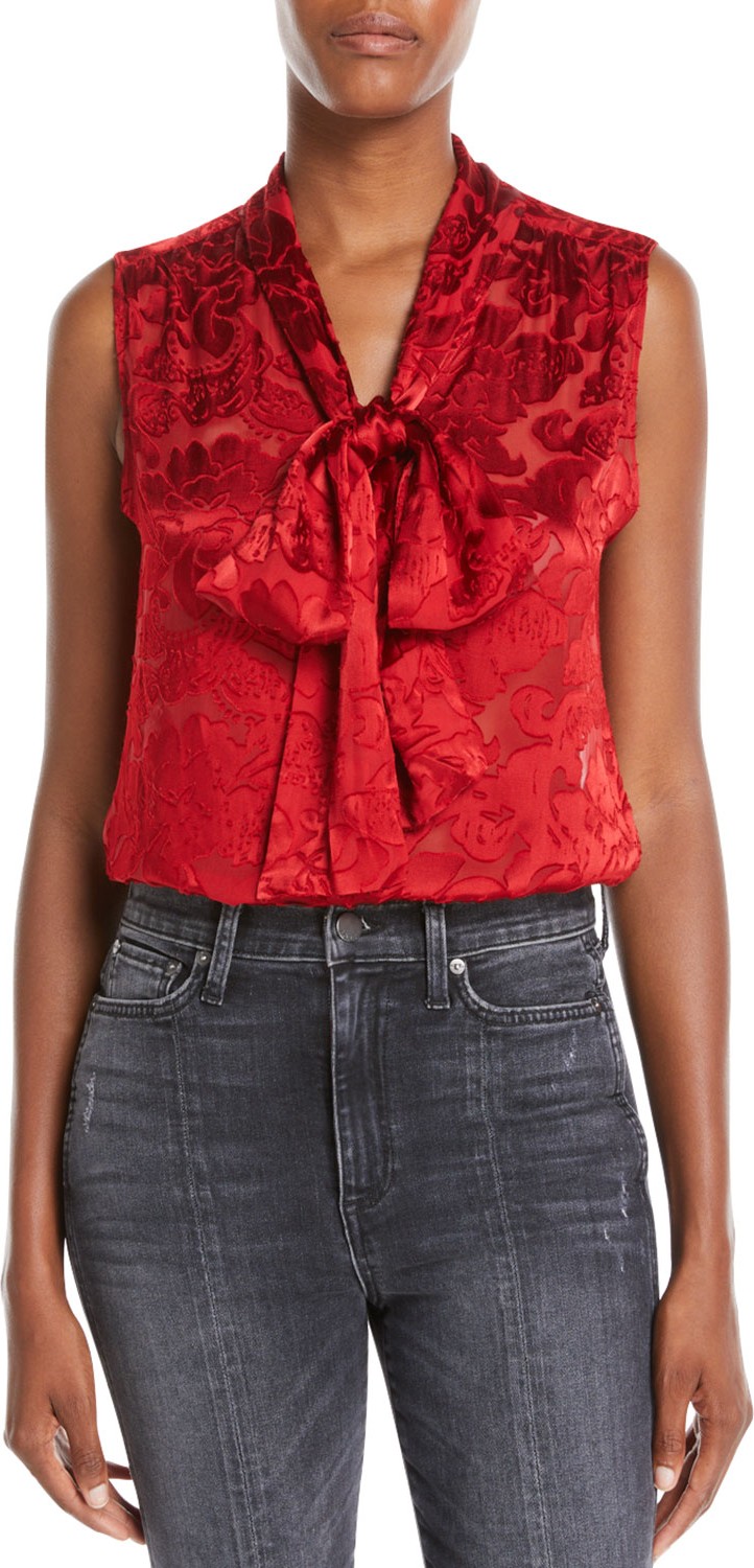 Alice + Olivia Arie Sleeveless Tie-Neck Blouse