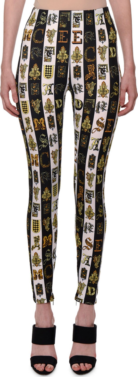 Versace Letter-Print Striped Stretch Leggings