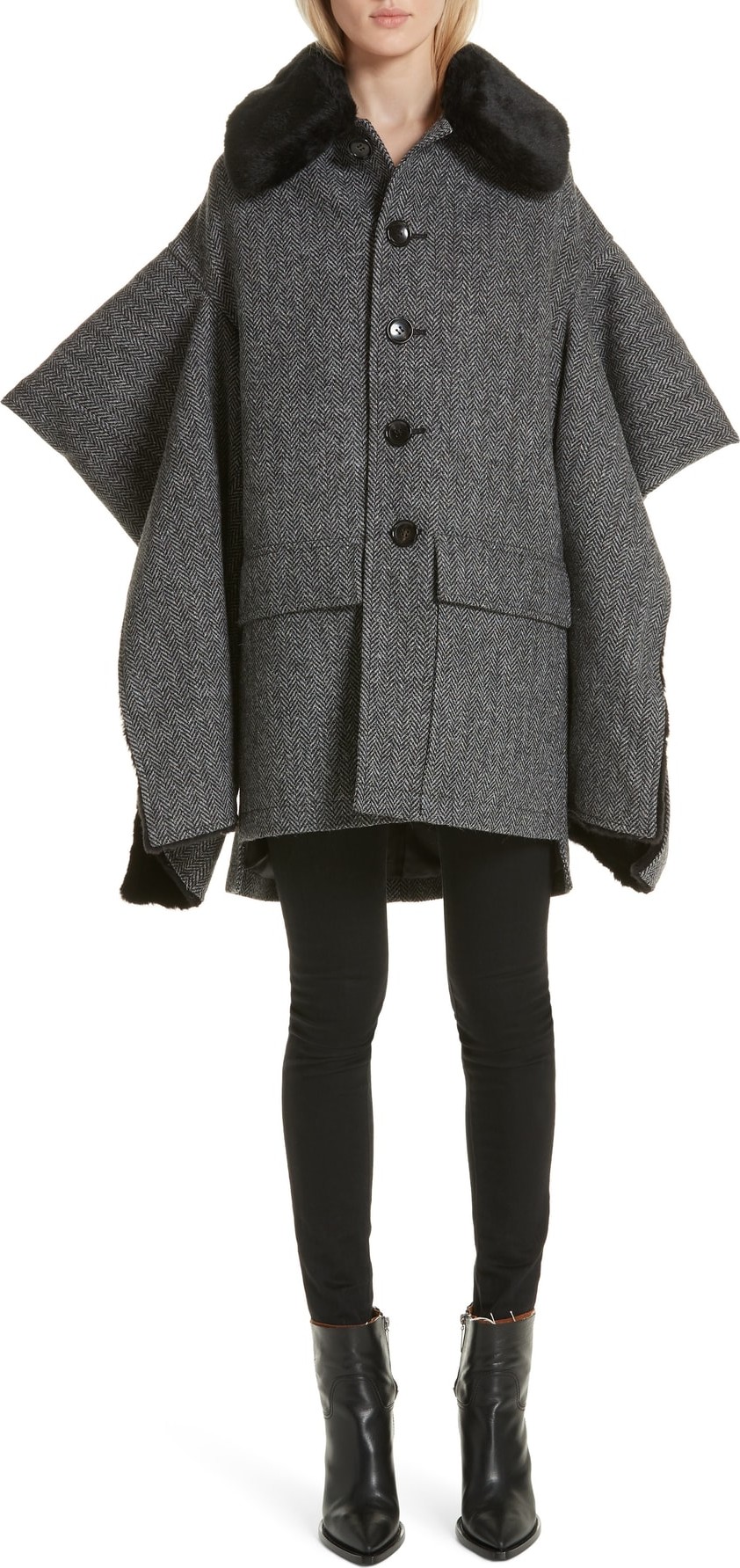 Junya Watanabe Faux Fur Trim Split Sleeve Wool Coat