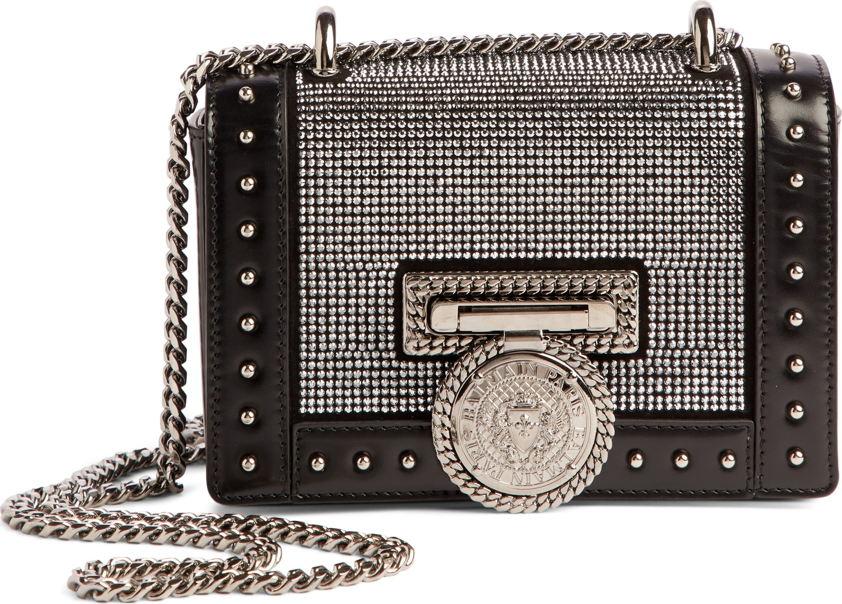 Balmain Baby Box Crystal Embellished Leather Shoulder Bag