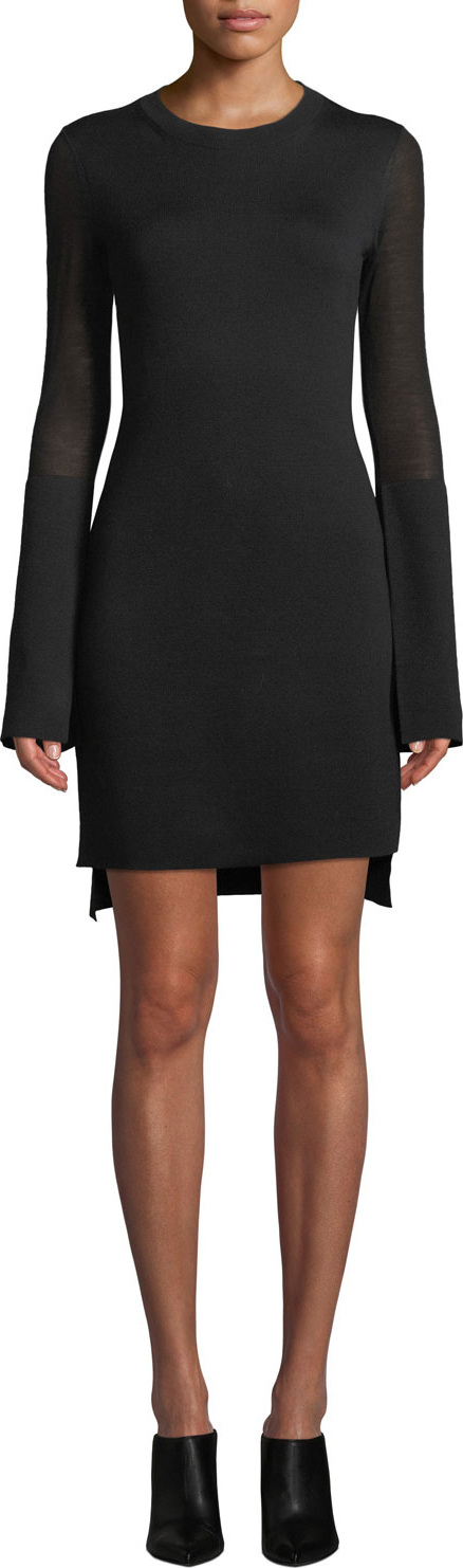 Theory Long-Sleeve Split-Cuff Merino Wool Dress