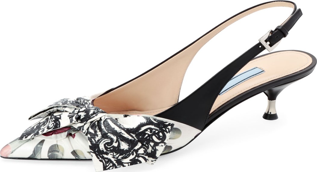 Prada Lipstick-Print Slingback Pumps with Bow