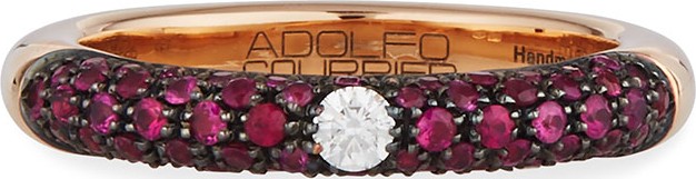 Adolfo Courrier 18k Rose Gold Ring w/ Rubies & Diamonds, Size 9.25