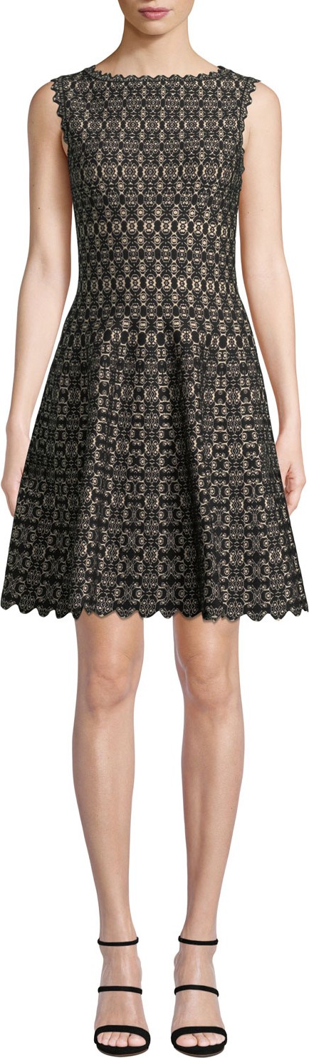 Alaïa Sleeveless Medallion-Jacquard Knee-Length Dress