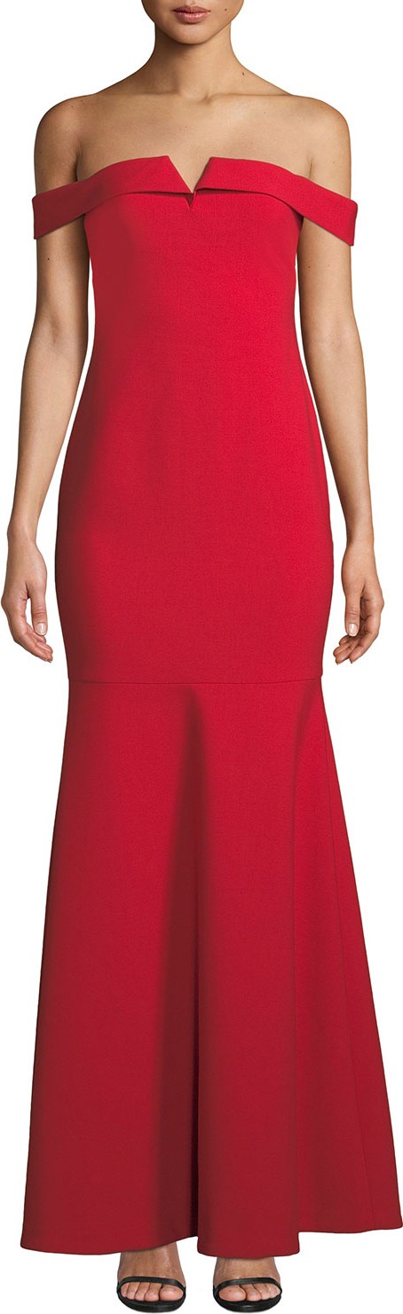 LIKELY Misisco Off-the-Shoulder Trumpet Gown w/ Godet Hem