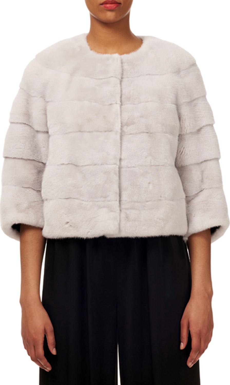 Gorski Horizontal Mink Fur 3/4-Sleeve Collarless Jacket