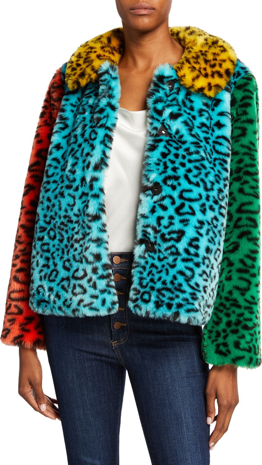 Alice + Olivia Jerrie Patchwork Faux-Fur Coat